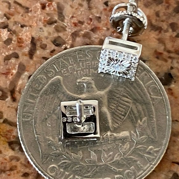 UNISEX Real Solid Sterling Silver Iced Earrings - Picture 7 of 8